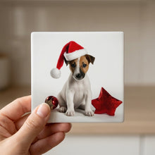 Smooth Fox Terrier Puppy ceramic coasters set of 4, in hand