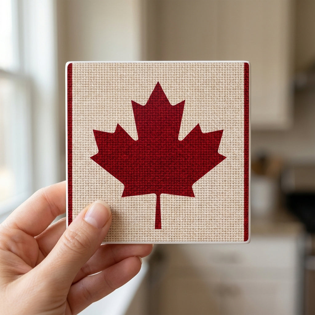 Canada Flag Pride ceramic coasters set of 4, in hand