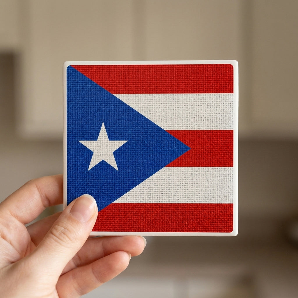 Puerto Rico Flag Pride ceramic coasters set of 4, in hand