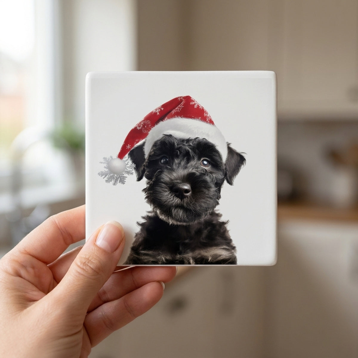 Kerry Blue Terrier Puppy ceramic coasters set of 4, in hand