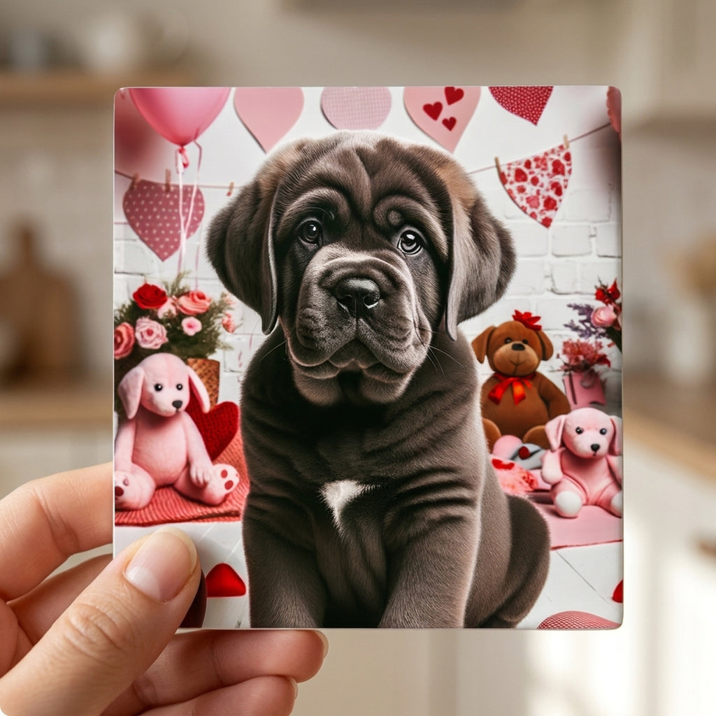 Neapolitan Mastiff ceramic coasters set of 4, in hand