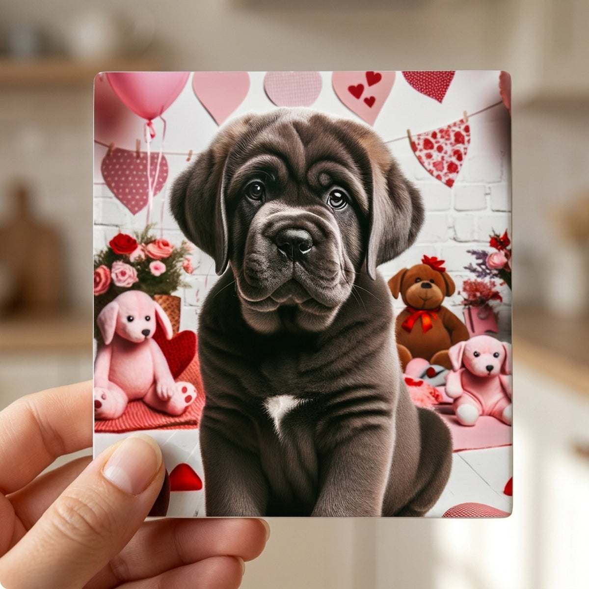 Neapolitan Mastiff ceramic coasters set of 4, in hand