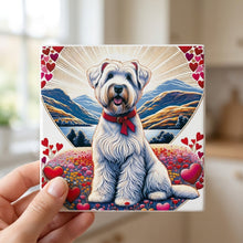 Soft Coated Wheaten Terrier ceramic coasters set of 4, in hand