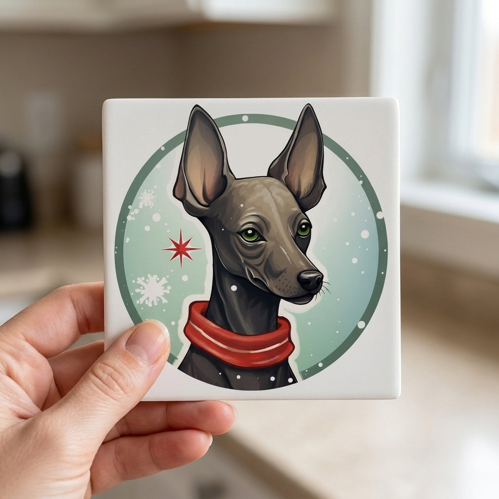 Xoloitzcuintli ceramic coasters set of 4, in hand