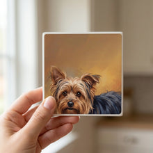 Yorkshire Terrier Portrait ceramic coasters set of 4, in hand