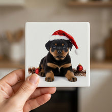 Rottweiler Puppy ceramic coasters set of 4, in hand