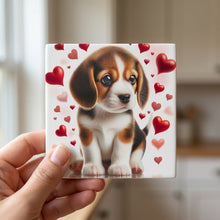 Beagle ceramic coasters set of 4, in hand