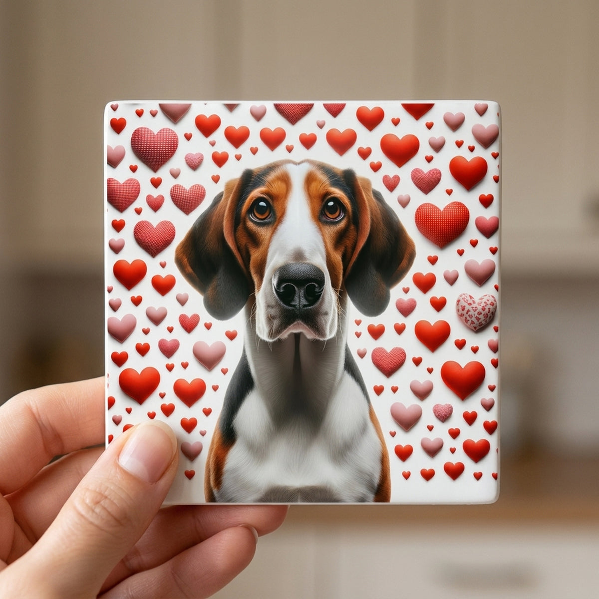 Beagle ceramic coasters set of 4, in hand