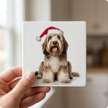 Petit Basset Griffon Vendéen ceramic coasters set of 4, in hand