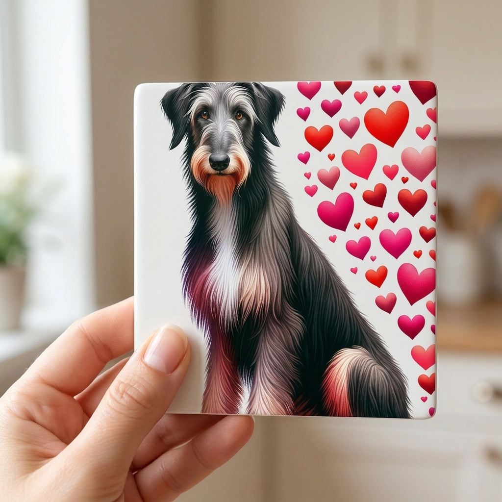 Scottish Deerhound ceramic coasters set of 4, in hand
