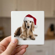 Saluki Puppy ceramic coasters set of 4, in hand
