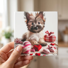 Cairn Terrier ceramic coasters set of 4, in hand