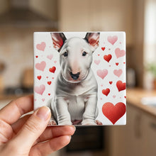 Bull Terrier ceramic coasters set of 4, in hand