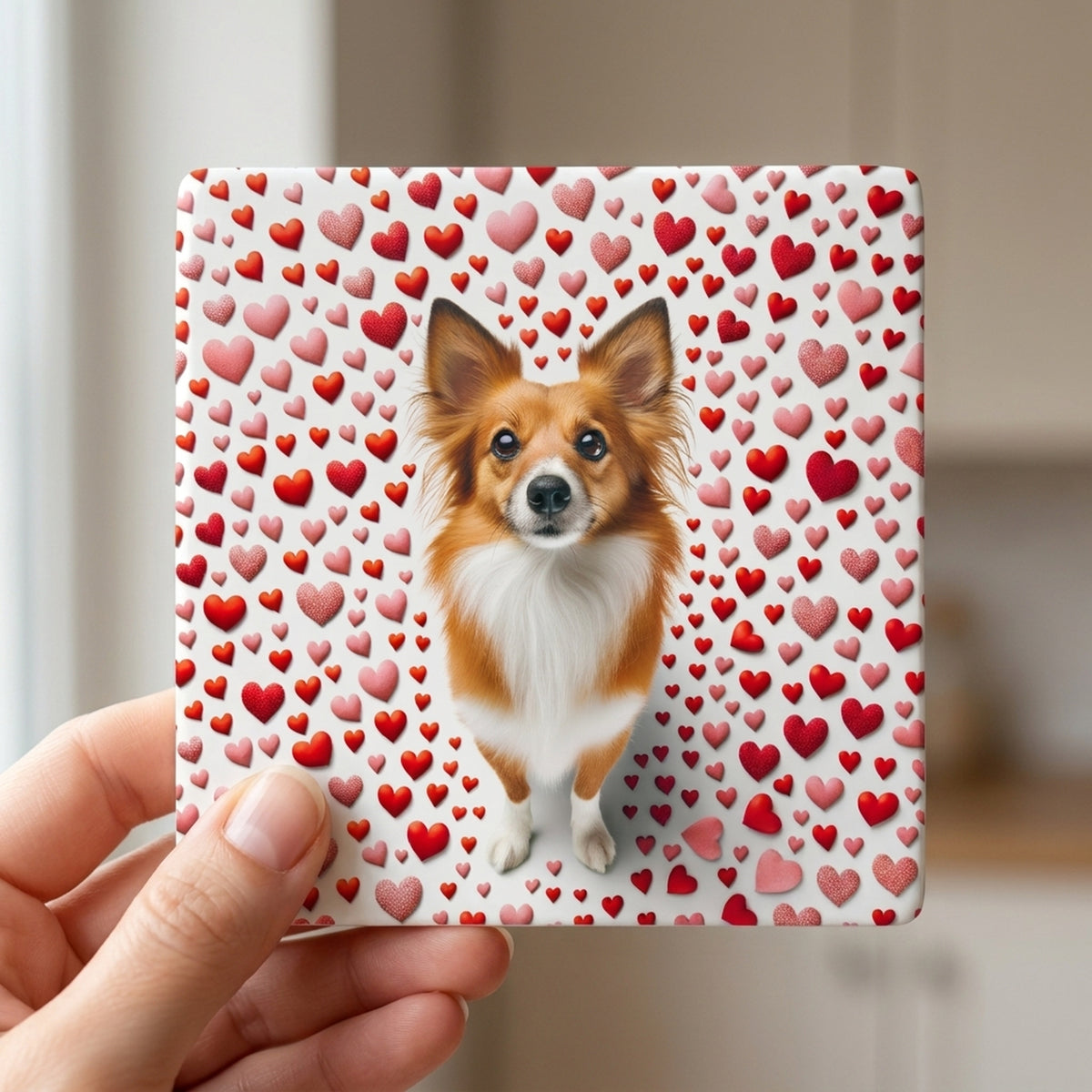 Papillon ceramic coasters set of 4, in hand