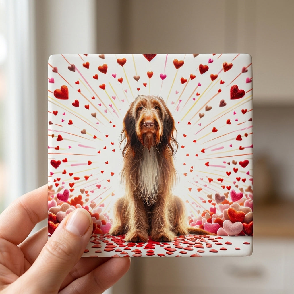 Spinone Italiano ceramic coasters set of 4, in hand