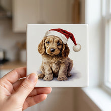 Cocker Spaniel Puppy Drawing Design ceramic coasters set of 4, in hand