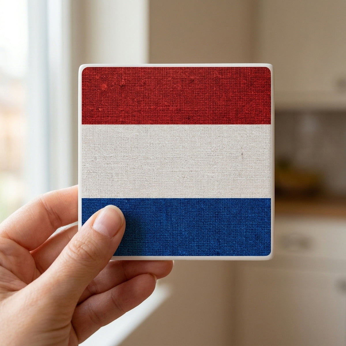 Netherlands Flag Pride ceramic coasters set of 4, in hand