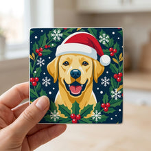 Labrador Retriever Christmas Ornament Art ceramic coasters set of 4, in hand