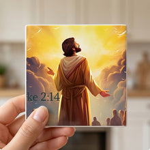 Golden Heavenly Light ceramic coasters set of 4, in hand