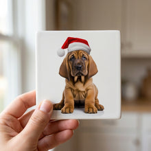Bloodhound Puppy ceramic coasters set of 4, in hand