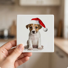 Parson Russell Terrier Puppy ceramic coasters set of 4, in hand