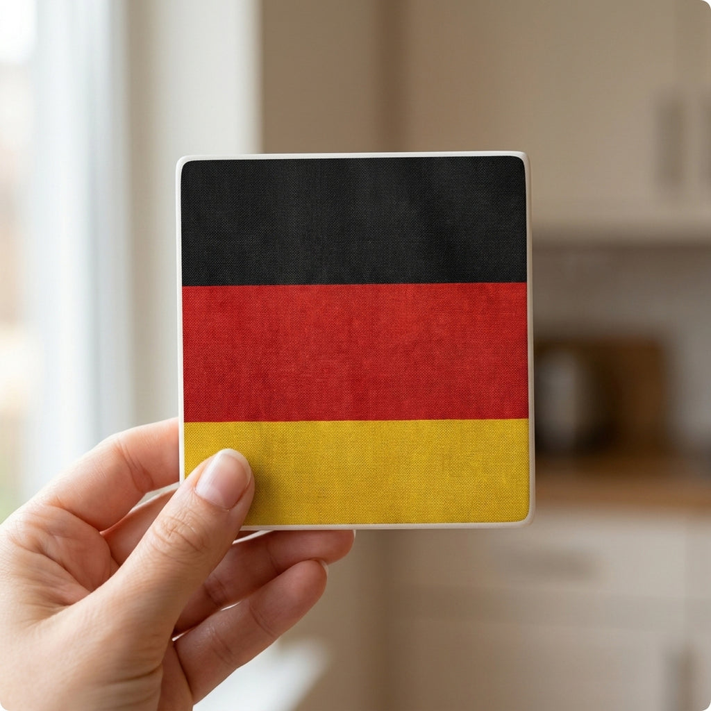 Germany Flag Pride ceramic coasters set of 4, in hand