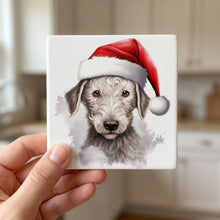 Bedlington Terrier Puppy Drawing ceramic coasters set of 4, in hand