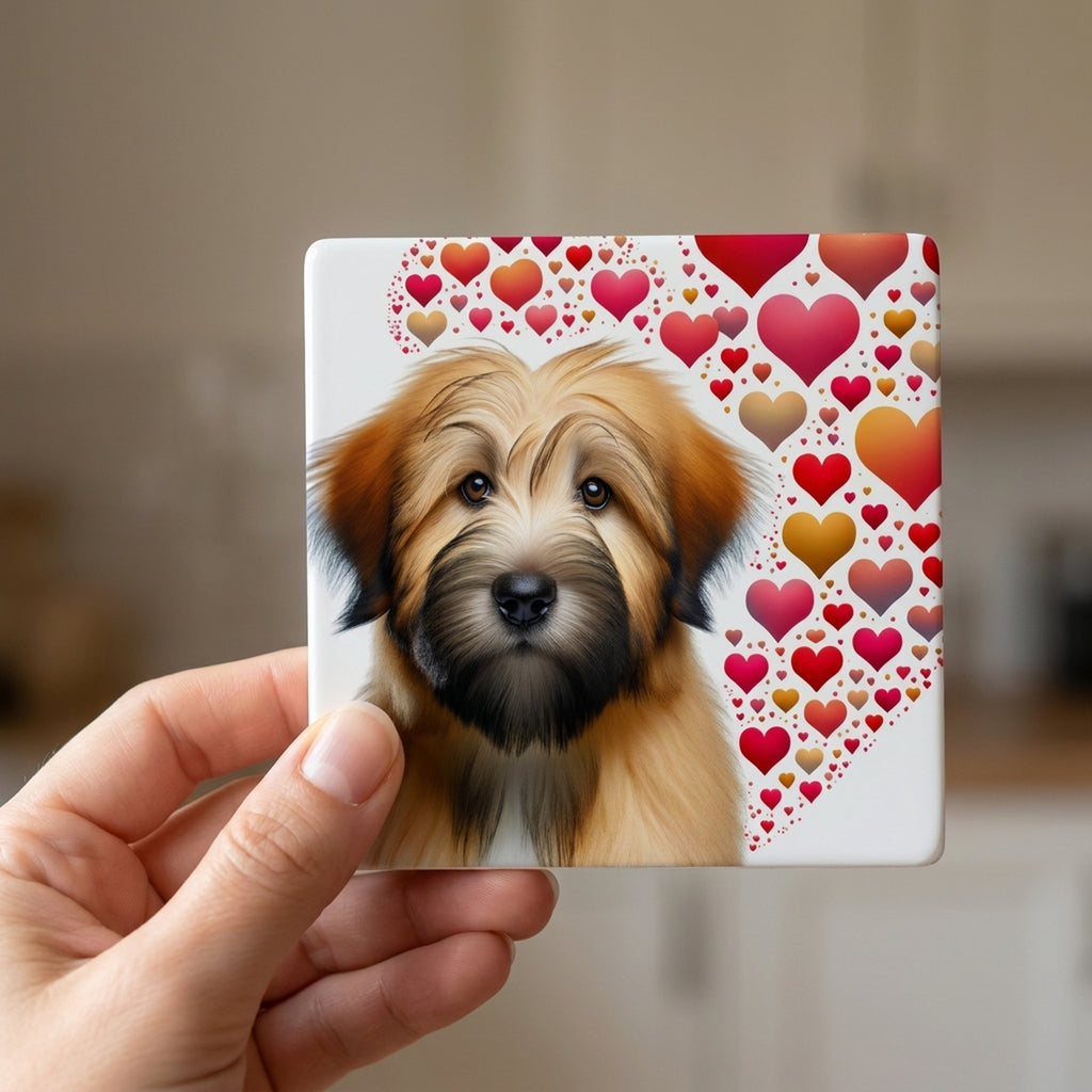 Briard ceramic coasters set of 4, in hand