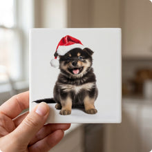 Finnish Lapphund Puppy ceramic coasters set of 4, in hand