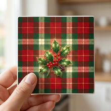 Christmas Plaid ceramic coasters set of 4, in hand