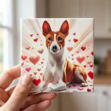 Basenji ceramic coasters set of 4, in hand