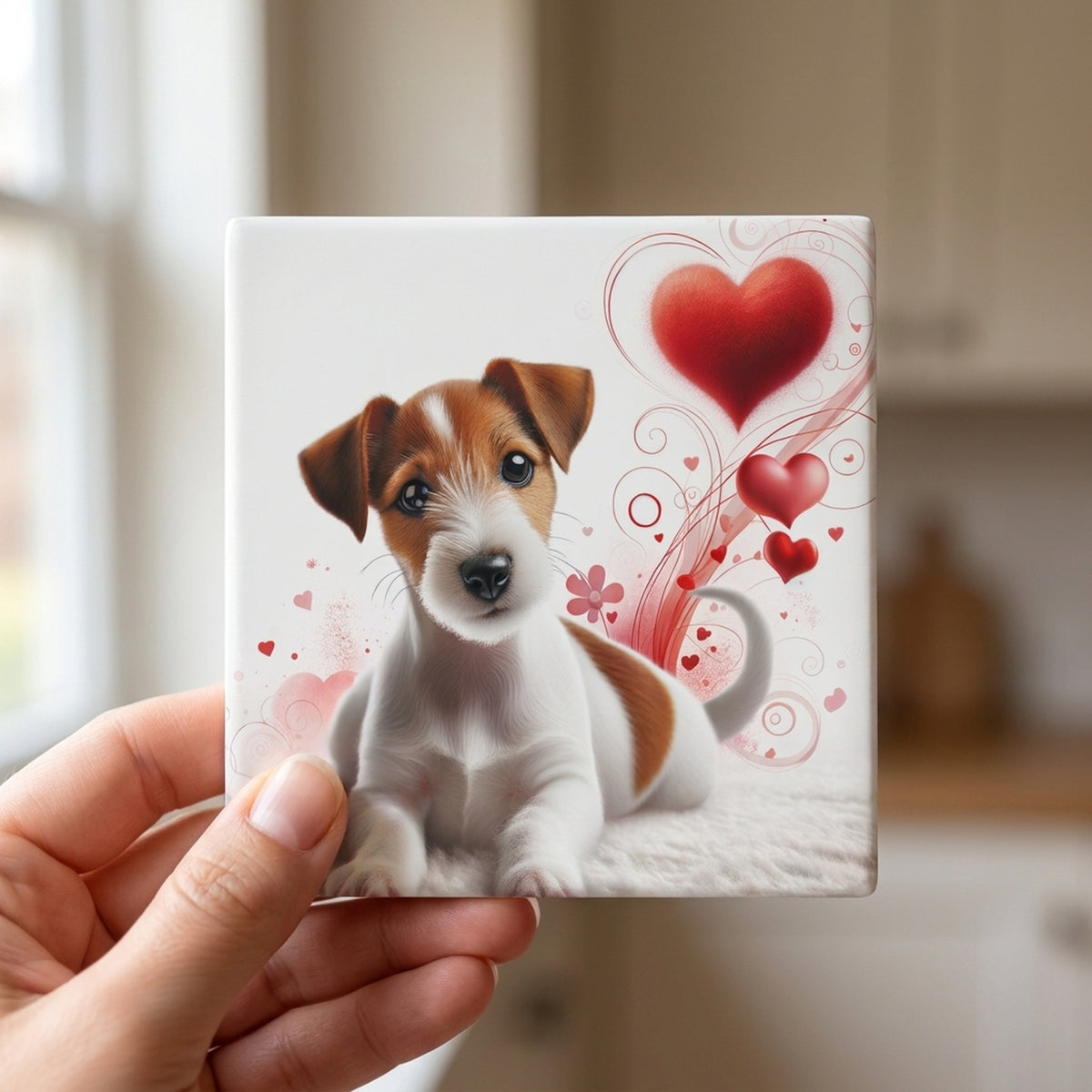 Jack Russell Terrier ceramic coasters set of 4, in hand