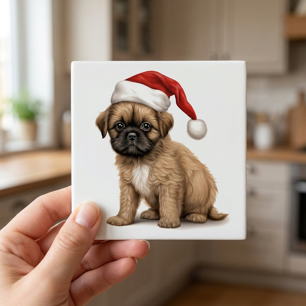Brussels Griffon Puppy Drawing ceramic coasters set of 4, in hand