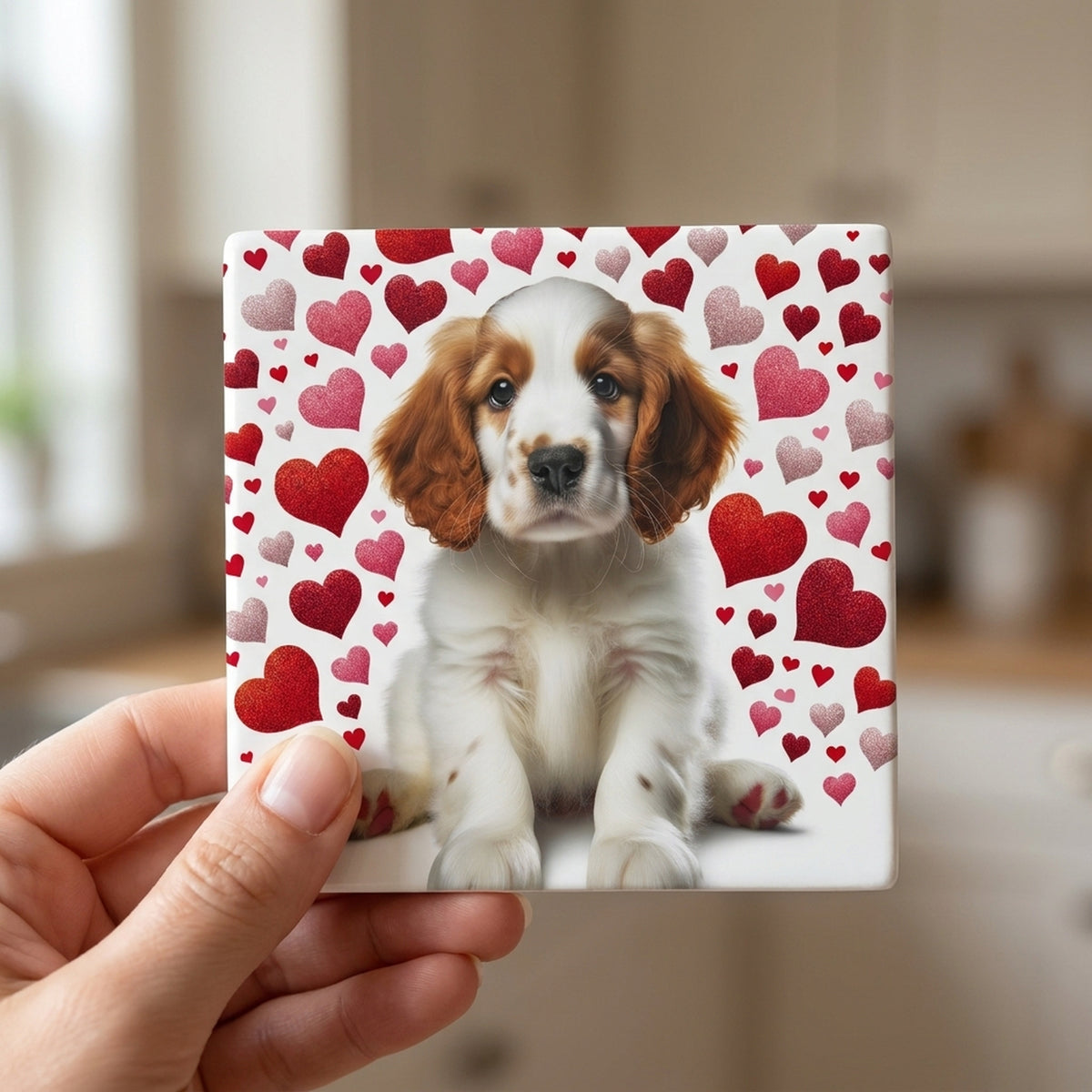 Welsh Springer Spaniel ceramic coasters set of 4, in hand