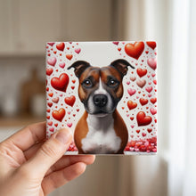 Staffordshire Bull Terrier ceramic coasters set of 4, in hand
