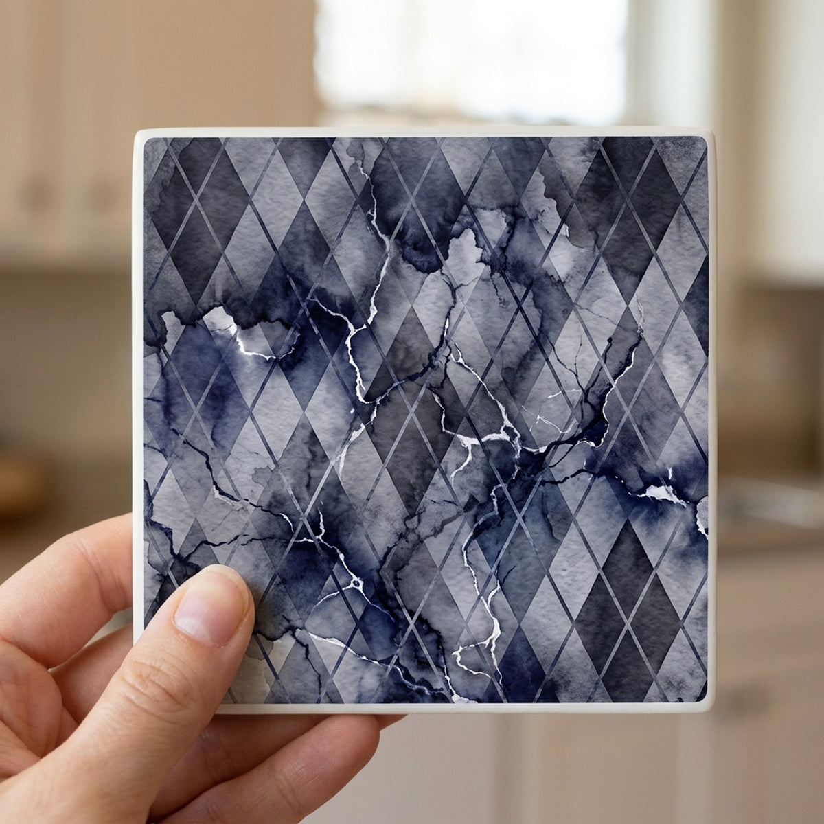Argyle ceramic coasters set of 4, in hand