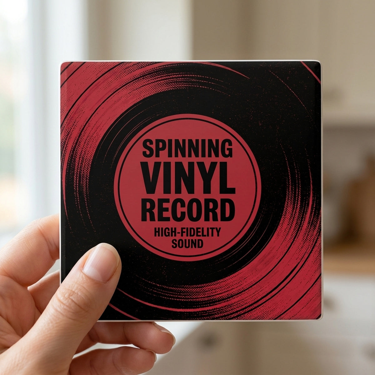 Vinyl Record ceramic coasters set of 4, in hand