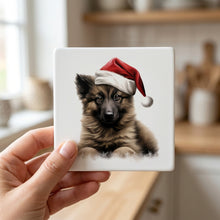 Belgian Tervuren Puppy Drawing ceramic coasters set of 4, in hand