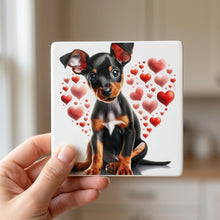 Miniature Pinscher ceramic coasters set of 4, in hand