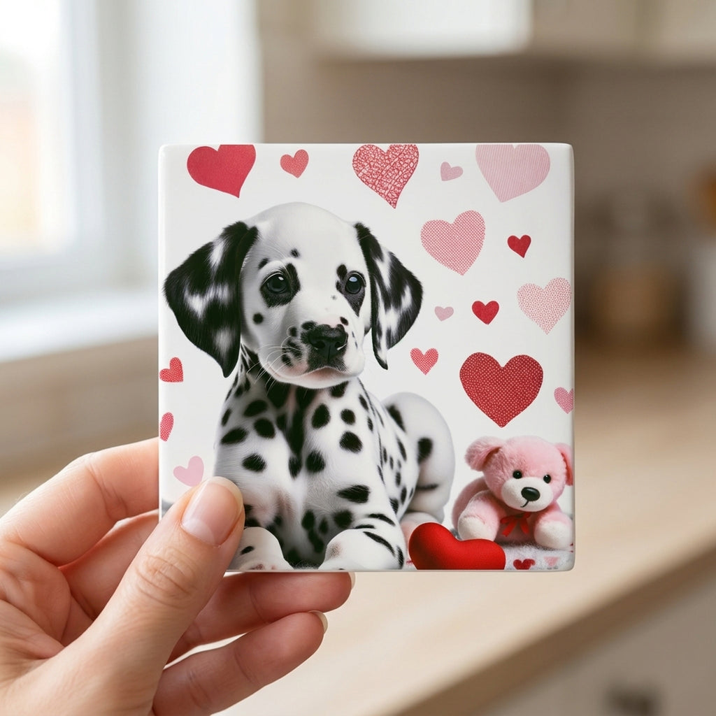 Dalmatian ceramic coasters set of 4, in hand