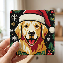 Golden Retriever Christmas Ornament Art ceramic coasters set of 4, in hand