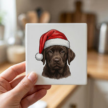 Newfoundland Puppy Drawing ceramic coasters set of 4, in hand