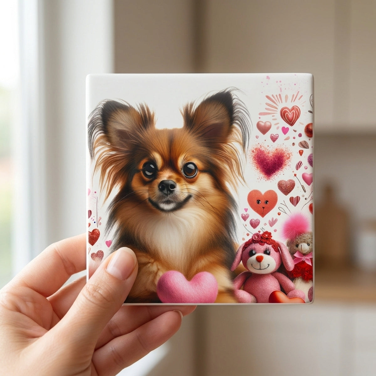 Chihuahua ceramic coasters set of 4, in hand