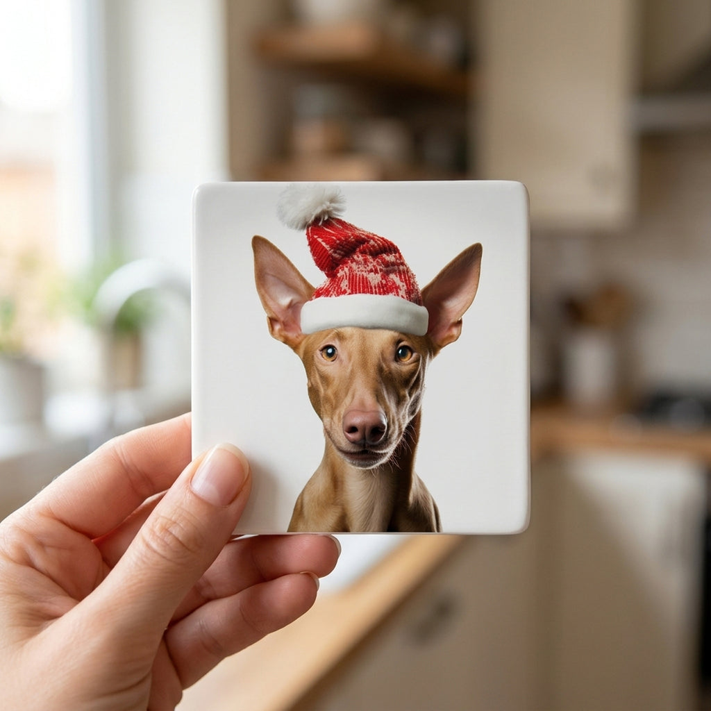 Pharaoh Hound ceramic coasters set of 4, in hand