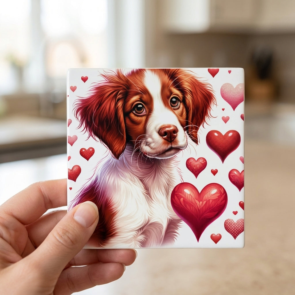 Brittany ceramic coasters set of 4, in hand