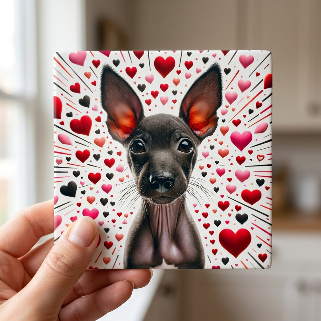Xoloitzcuintli ceramic coasters set of 4, in hand