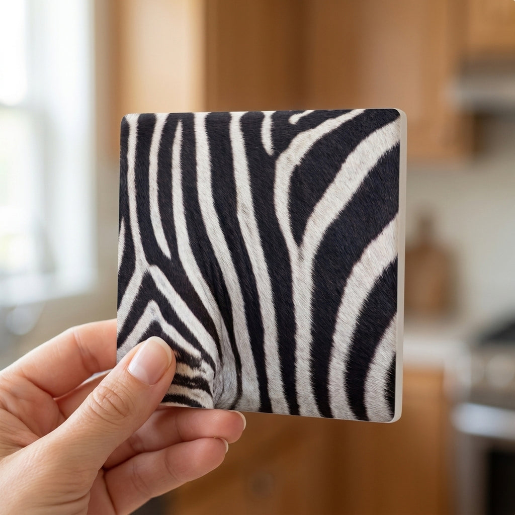 Zebra Stripe ceramic coasters set of 4, in hand