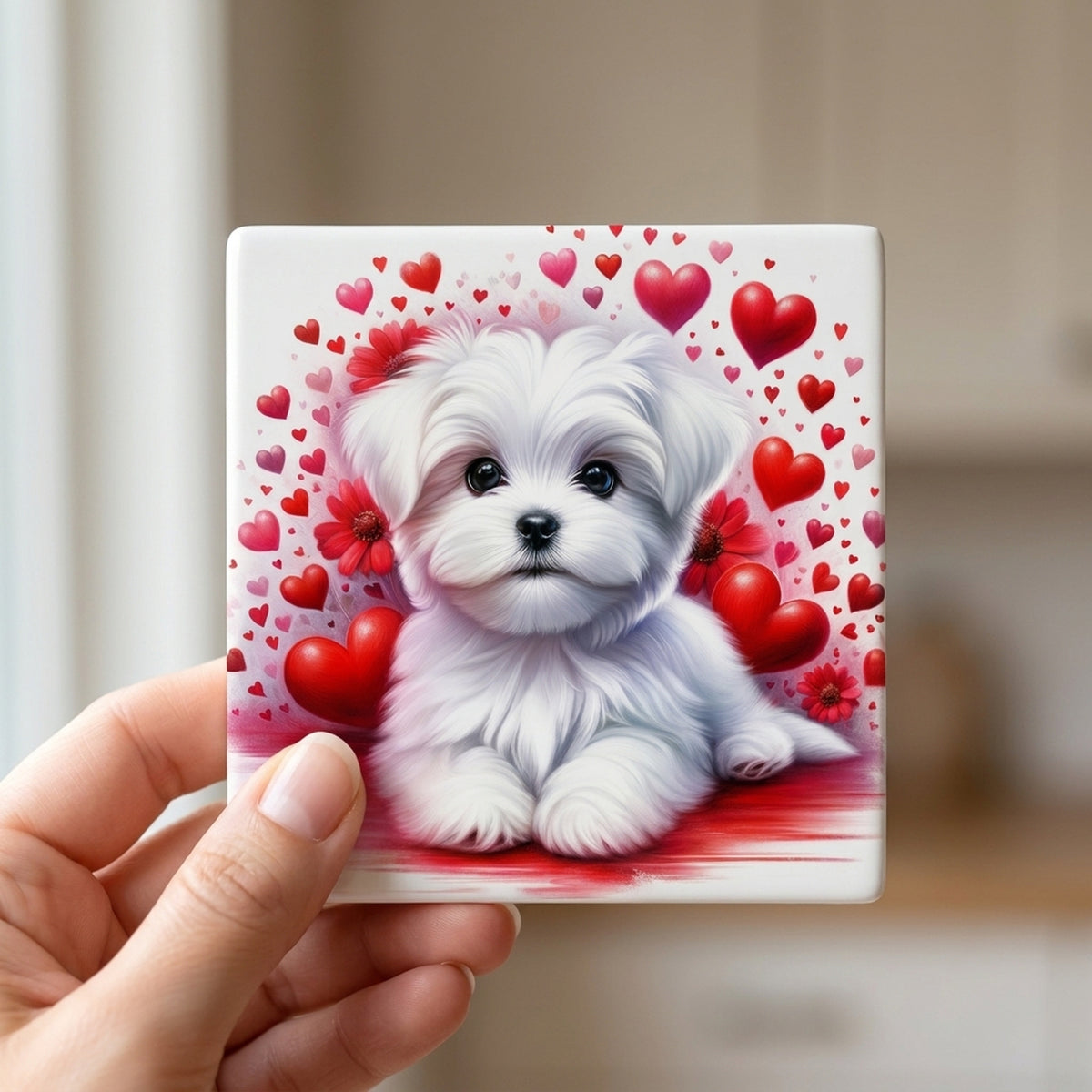 Maltese ceramic coasters set of 4, in hand