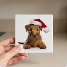 Irish Terrier Puppy ceramic coasters set of 4, in hand
