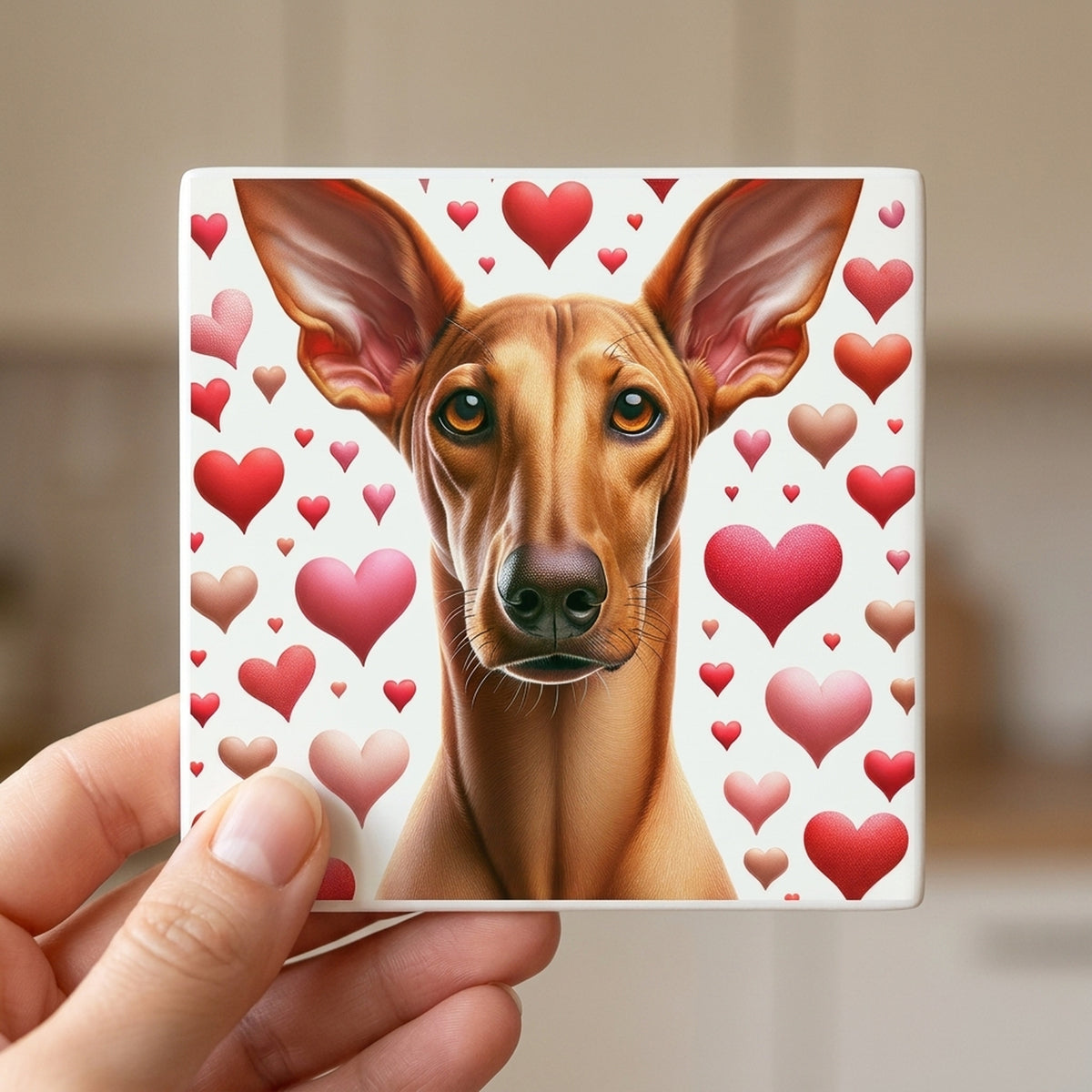 Pharaoh Hound ceramic coasters set of 4, in hand